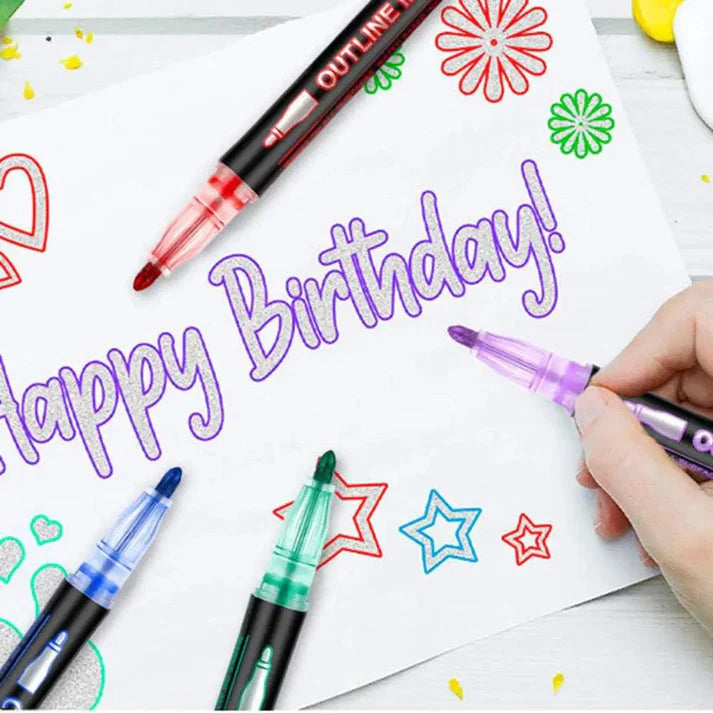 Premium Glitter Pen Kit with Colored Outline - Set of 8 Colors