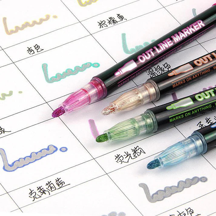 Premium Glitter Pen Kit with Colored Outline - Set of 8 Colors