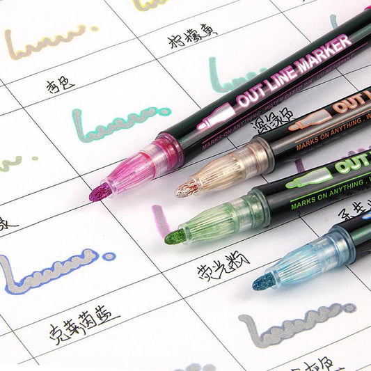Premium Glitter Pen Kit with Colored Outline - Set of 8 Colors